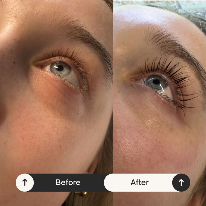 Korean lash lift before and after: client lashes lifted, curled and tinted